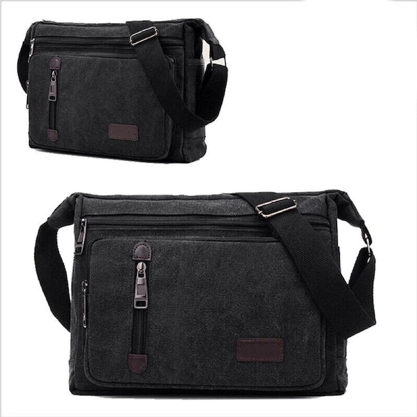 Retro Mens Canvas Shoulder Messenger Bag Crossbody Satchel Travel Mans Bags Black