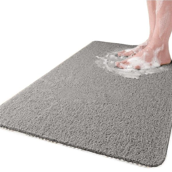 Shower Anti Slip Bathroom Bath Mat Carpet Water Drains Non Slip - Grey 45 x 75cm