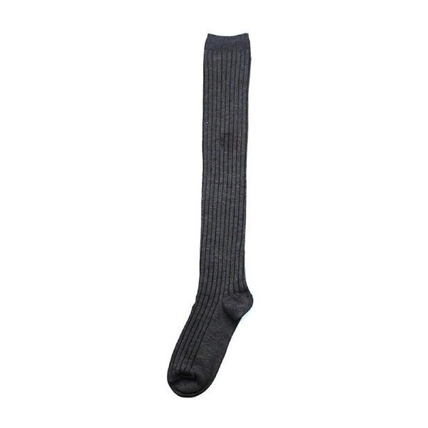 Warm Thigh High Socks Women Solid Color Over Knee Long Boot Knitted Cable Knit Dark Grey