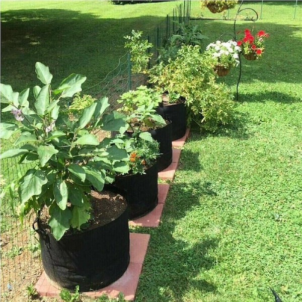 Fabric Plant Pots Grow Bags with Handles Planter Baskets - 3 to 10 Gallons 3 Gallon x 5pcs