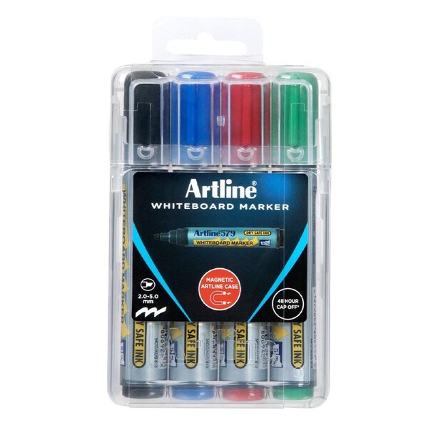 4pc Artline Whiteboard Marker 2.0-5.0mm Nib Dry-Safe Ink Art/Craft Writing Set