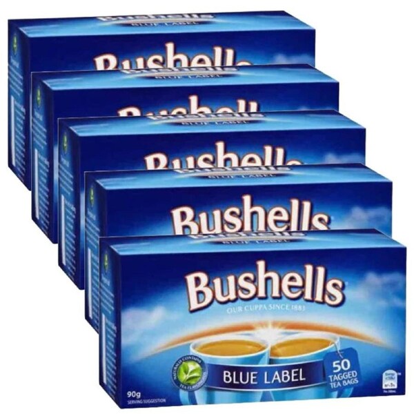 Bushells Blue Label 50 Tea Bags 90g Pack 5 Bulk Carton