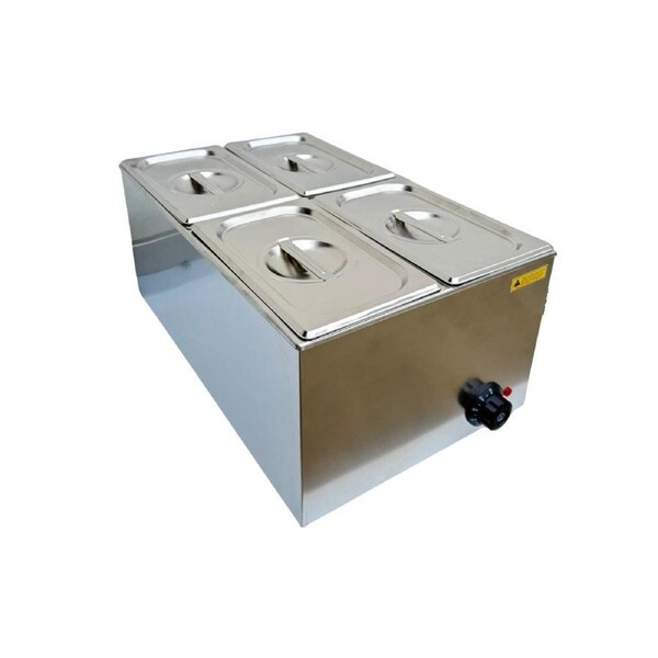 13L Commercial Electric Bain Marie 4-Pan Food Warmer - Stainless Steel - 4 Tubs & Lids