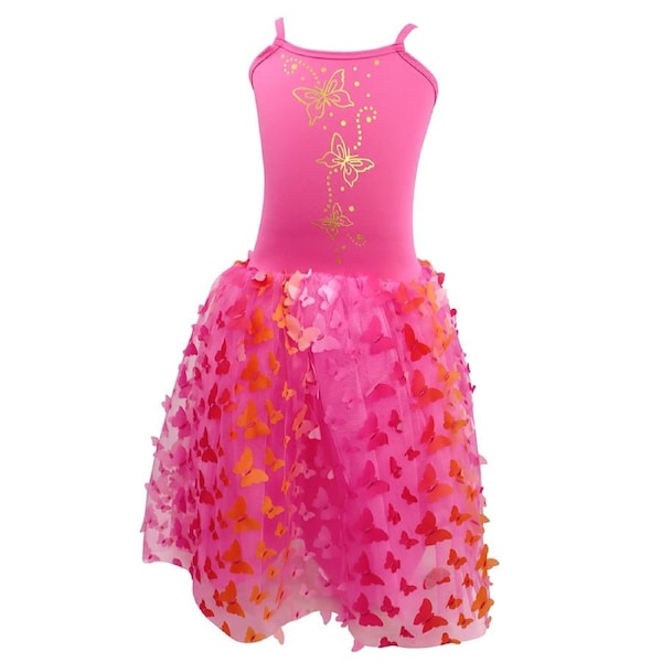 Pink Poppy Butterfly Hot Pink & Gold Multi-Layered Kids/Toddler Dress 3-4y