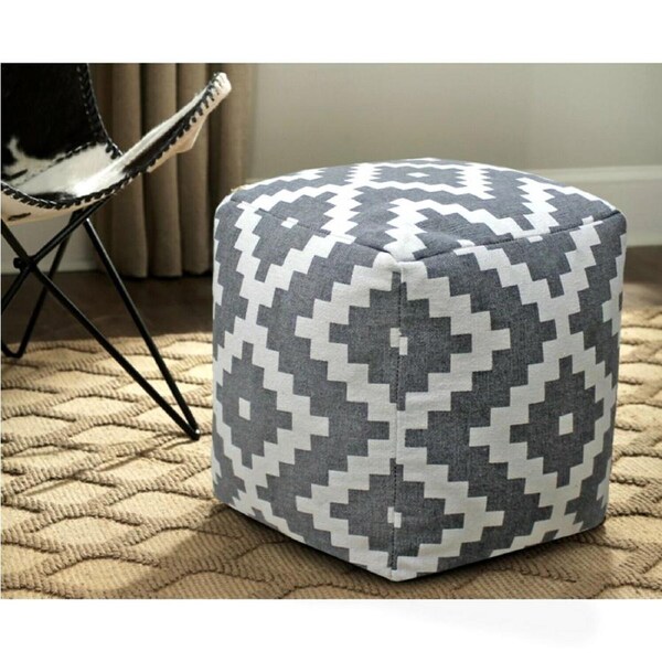 Vintage Geometric Pouf Cotton Printed Footstool Ottoman Pouffe Cover 55 cm X 45