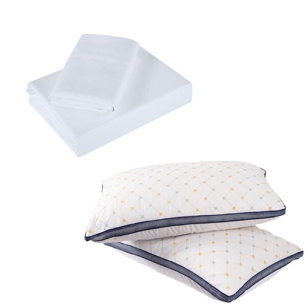 Royal Comfort Bedding Set 1 x 1200TC 4 Piece Sheet Set And 2 x Air Mesh Pillows White / Double