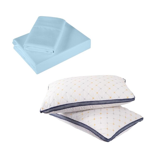 Royal Comfort Bedding Set 1 x 1200TC 4 Piece Sheet Set And 2 x Air Mesh Pillows Sky Blue / Double