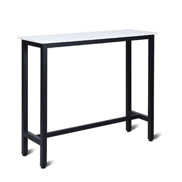 Costway High Bar Table Modern Dining Table w/Metal Frame Pub Cafe Kitchen Home Furniture White