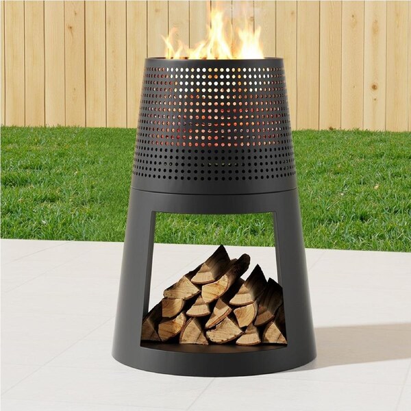 Grillz 73cm Tall Fire Pit Deep Bowl Iron Outdoor Fireplace
