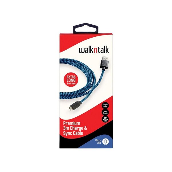 WALKNTALK Micro USB to USB Cable High Speed 3m Blue