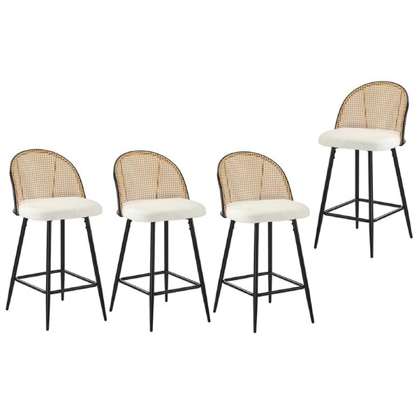 Oikiture Bar Stools Kitchen Counter Stool Rattan Dining Chair Boucle Fabric x4