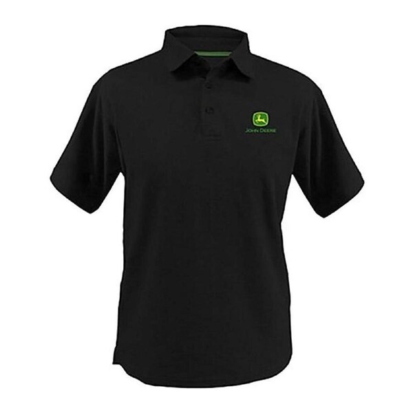 John Deere Mens Short Sleeve Polo Shirt w/ Embroidered Logo - Black S