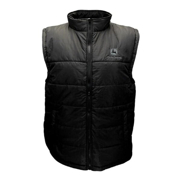 John Deere Mens Puffer Polyfill Quilted Vest w/ Embroidered Logo - Black XL