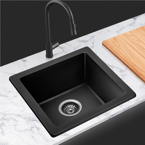 ACA 42x42CM Black Granite Stone Laundry Kitchen Sink Single Bowl Basin Top/Under/Flush Mount