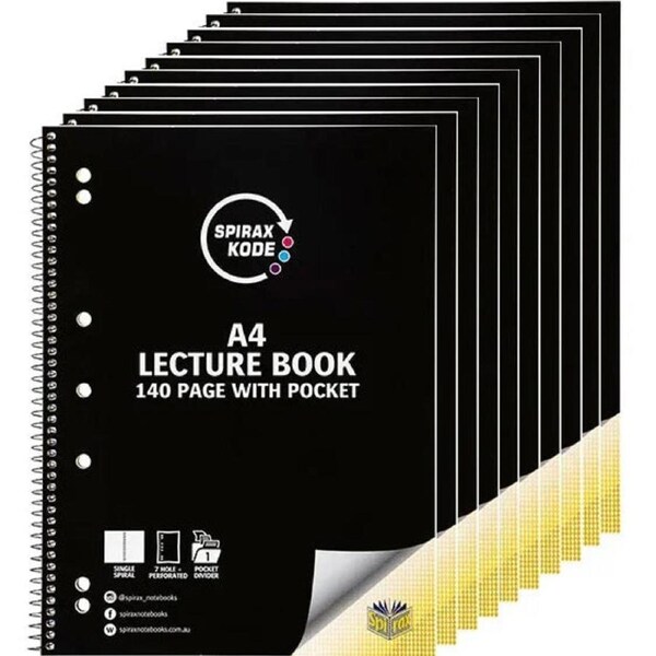 Spirax 958 Kode Lecture Book With Pocket 140 Page A4 10 Pack
