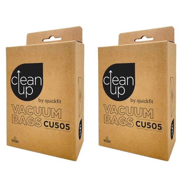 2x 5pc CleanUp CU505 Replacement Vacuum Bags for Heavy-Duty Cleaning White