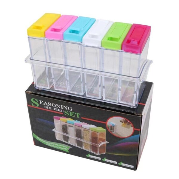 Six-in-one Salt Msg Seasoning Jar Seasoning Storage Box - White