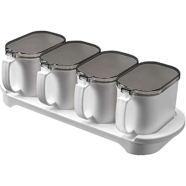Seasoning Box Set 4pcs White Seasoning Storage Container With Spoon Airtight