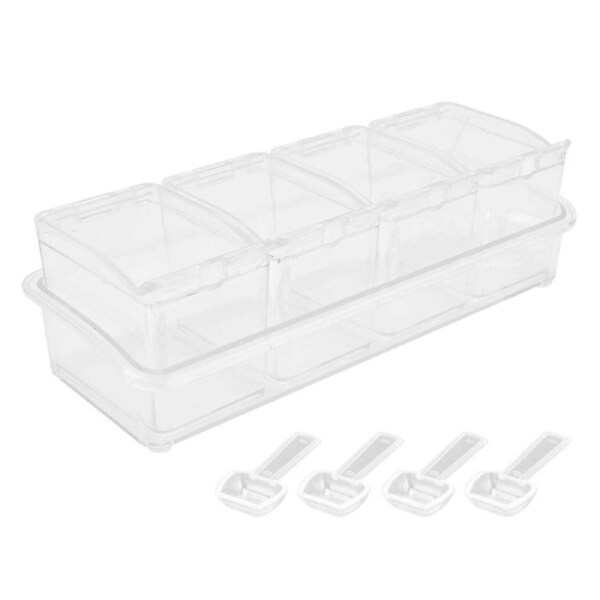 Seasoning Storage Box Spice Pots Storage Container Condiment Jar with Cover and Spoon for Salt Monosodium