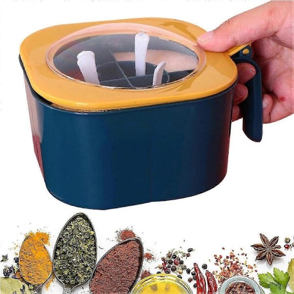 Kitchen Seasoning Box - Seasoning Jar Spice Jar 4 Compartments - Seasoning Storage Container with Handle, Seasoning Rack for Spice Salt Sugar Cruet