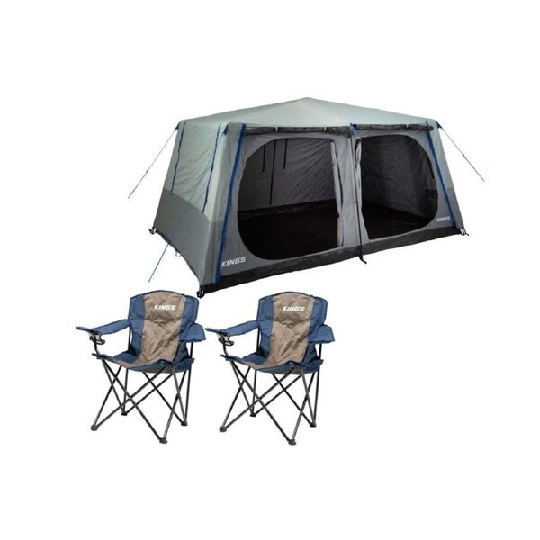 Kings 6-8 Person Tent polyester quick set up+ 2x Essential Camping Chair