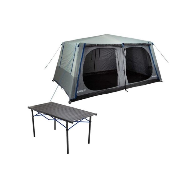 Kings 6-8 Person Tent quick set up+ Alluminium Roll Up Camping Table - Large