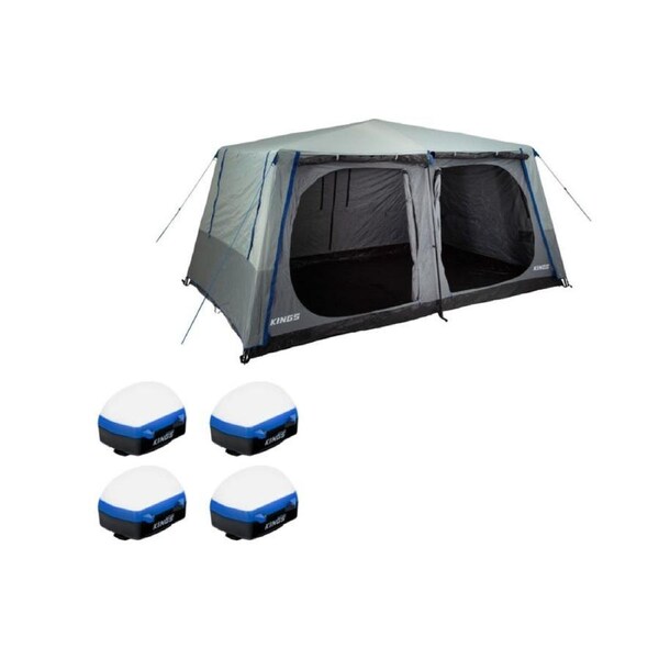 Kings 6-8 Person Tent polyester quick set up + 4x Rechargeable Lantern Lights