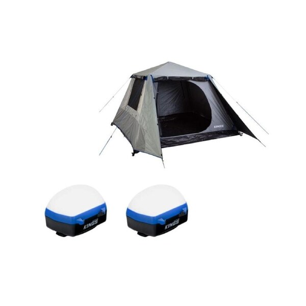 Kings 4-6 Person Tent polyester quick set up+ 2x Rechargeable Lantern Light