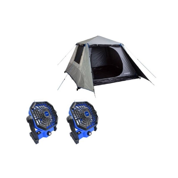 Kings 4-6 Person Tent polyester quick set up+ 2x Lithium 2-in-1 LED Fan