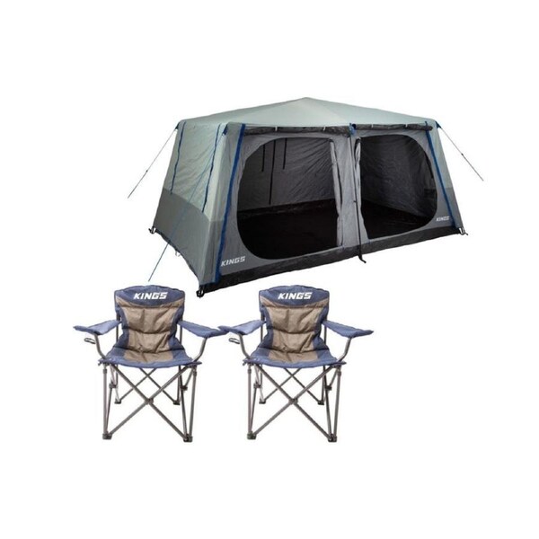 Kings 6-8 Person Tent polyester quick set up+ 2x Throne Camping Chair
