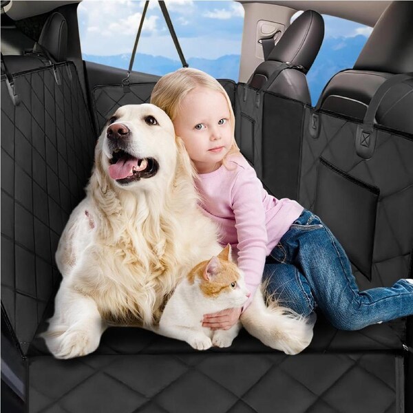 145x71cm Black Waterproof Pet Car Seat Cover Dog Car Back Seat Protector Extender Hard Bottom