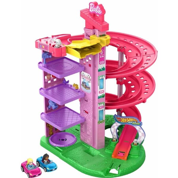 Hot Wheels Barbie Spiral Race Track - Kids Girl Toy Racing Game - Hot Wheels Racerverse - Five Levels