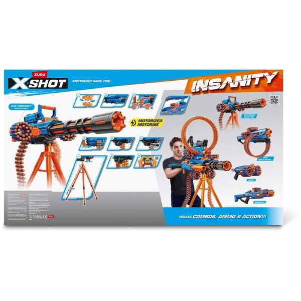 XSHOT Insanity Motorised Kids Children Blaster Soft Bullet Toy Gun (200 Darts) by ZURU - Air Pocket Technology - Foam Darts Shooter Indoor Outdoor