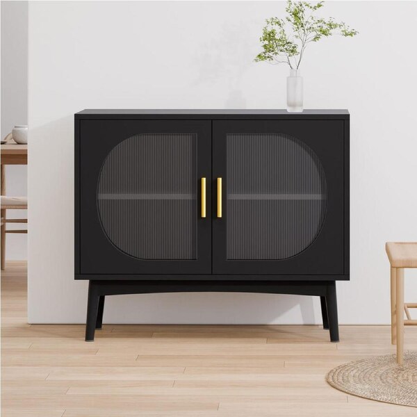 ALFORDSON Buffet Sideboard Cupboard Cabinet Storage Fluted Doors Black Pantry