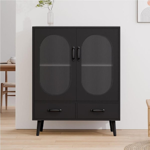 ALFORDSON Buffet Sideboard Storage Cabinet Fluted Doors Drawers Cupboard Black