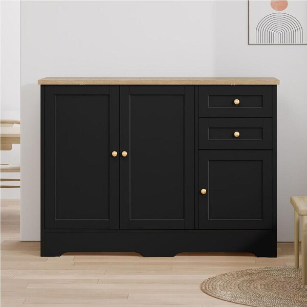 ALFORDSON Buffet Sideboard Cupboard Cabinet 3 Doors Pantry Storage Drawers Black