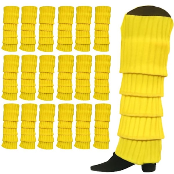 24x Womens Leg Warmers Disco Winter Knit Dance Party Crochet Legging Socks Costume - Yellow