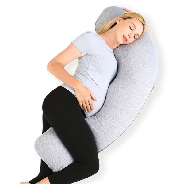 Catzon Pregnancy Pillows J Shaped with Jersey Cover for Head Neck Belly Support