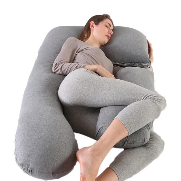 Catzon U-Shape Pregnancy Pillows with Removable Cooling Cover Belly Back Support-Dark Grey