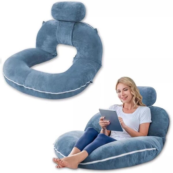 Catzon U-Shaped Pregnancy Pillows for Sleeping Multi-Use Support Head Neck-Blue