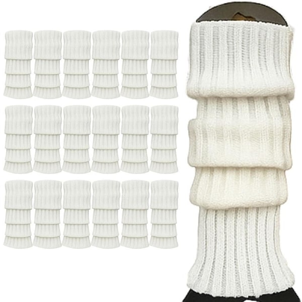 24x Womens Leg Warmers Disco Winter Knit Dance Party Crochet Legging Socks Costume - White