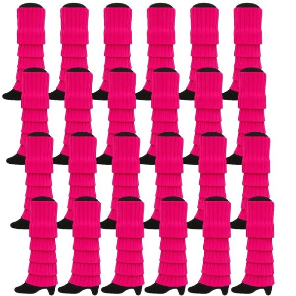 24x Womens Leg Warmers Disco Winter Knit Dance Party Crochet Legging Socks Costume - Hot Pink