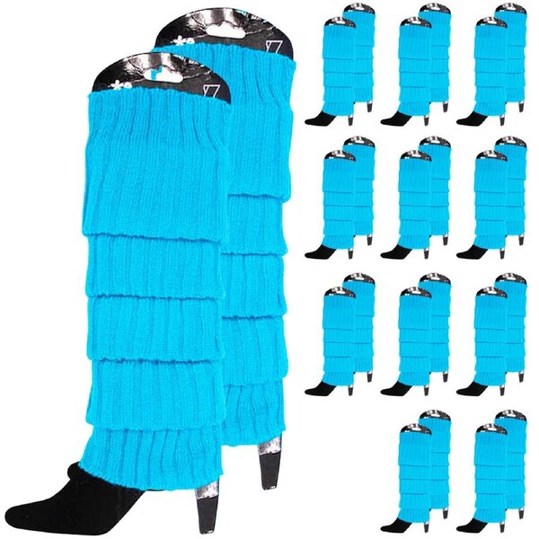 12x LEG WARMERS Knitted Womens Costume Neon Dance Party Knit 80s BULK - Topaz Blue