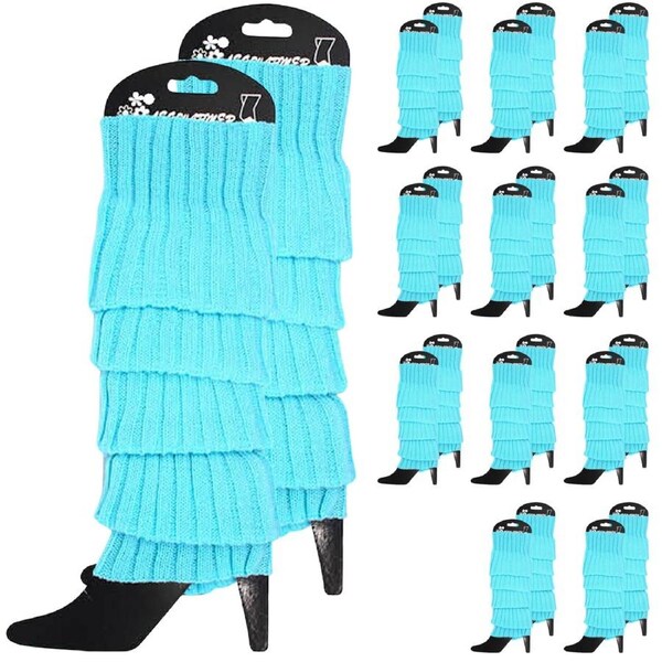 12x LEG WARMERS Knitted Womens Costume Neon Dance Party Knit 80s BULK - Sky Blue