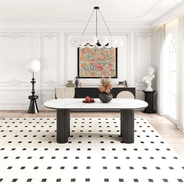 Cosmie Oval White Ceramic Top Dining Table/Black Timber Legs 1.8M