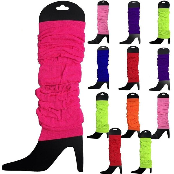 12 LEG WARMERS Knitted Womens Neon Party Knit Ankle Fluro Dance Costume 80s BULK - Assorted Pack