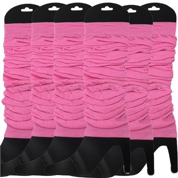 6x LEG WARMERS Knitted Womens Neon Party Knit Ankle Fluro Dance Costume 80s BULK - Light Pink