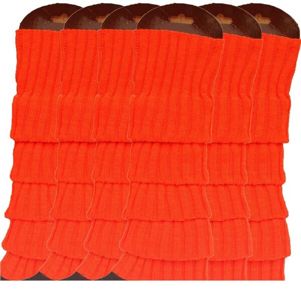 6x Womens Leg Warmers Disco Winter Knit Dance Party Crochet Legging Socks Costume - Orange