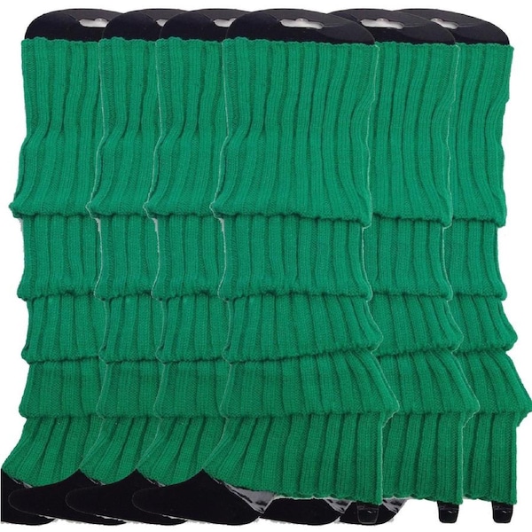 6x Womens Leg Warmers Disco Winter Knit Dance Party Crochet Legging Socks Costume - Green