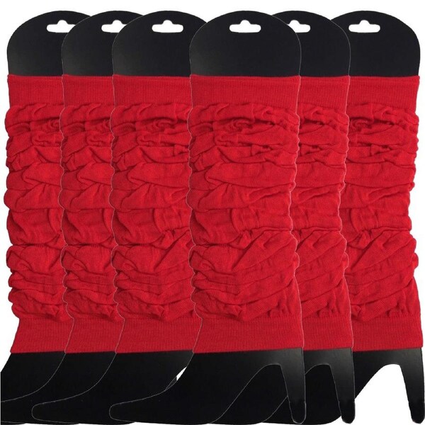6x LEG WARMERS Knitted Womens Neon Party Knit Ankle Fluro Dance Costume 80s BULK - Red